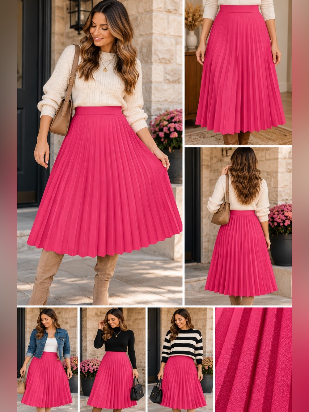 Vintage 1970’s Talbott Hot Pink Pleated Midi Skirt Size 18